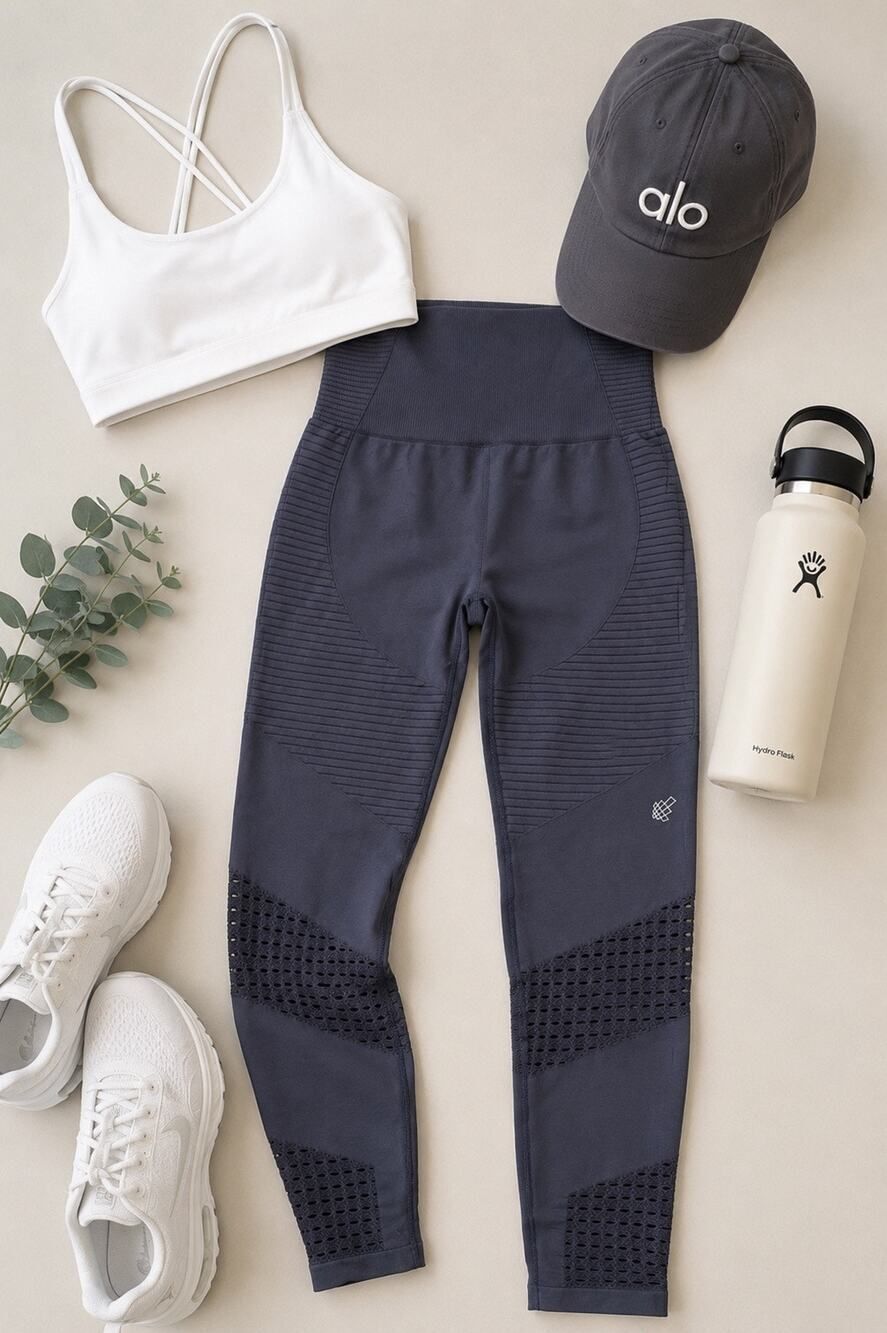 Jed North Seamless High Rise Perforated Athletic Yoga Leggings Gray XS/S
